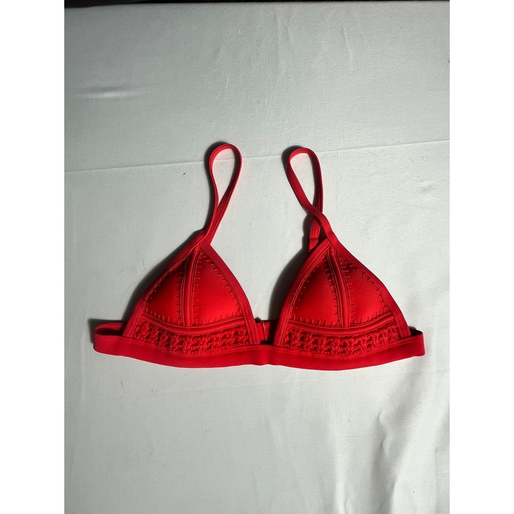 Triangl Red Neoprene Crochet Trim Triangle Bikini Top Womens XS